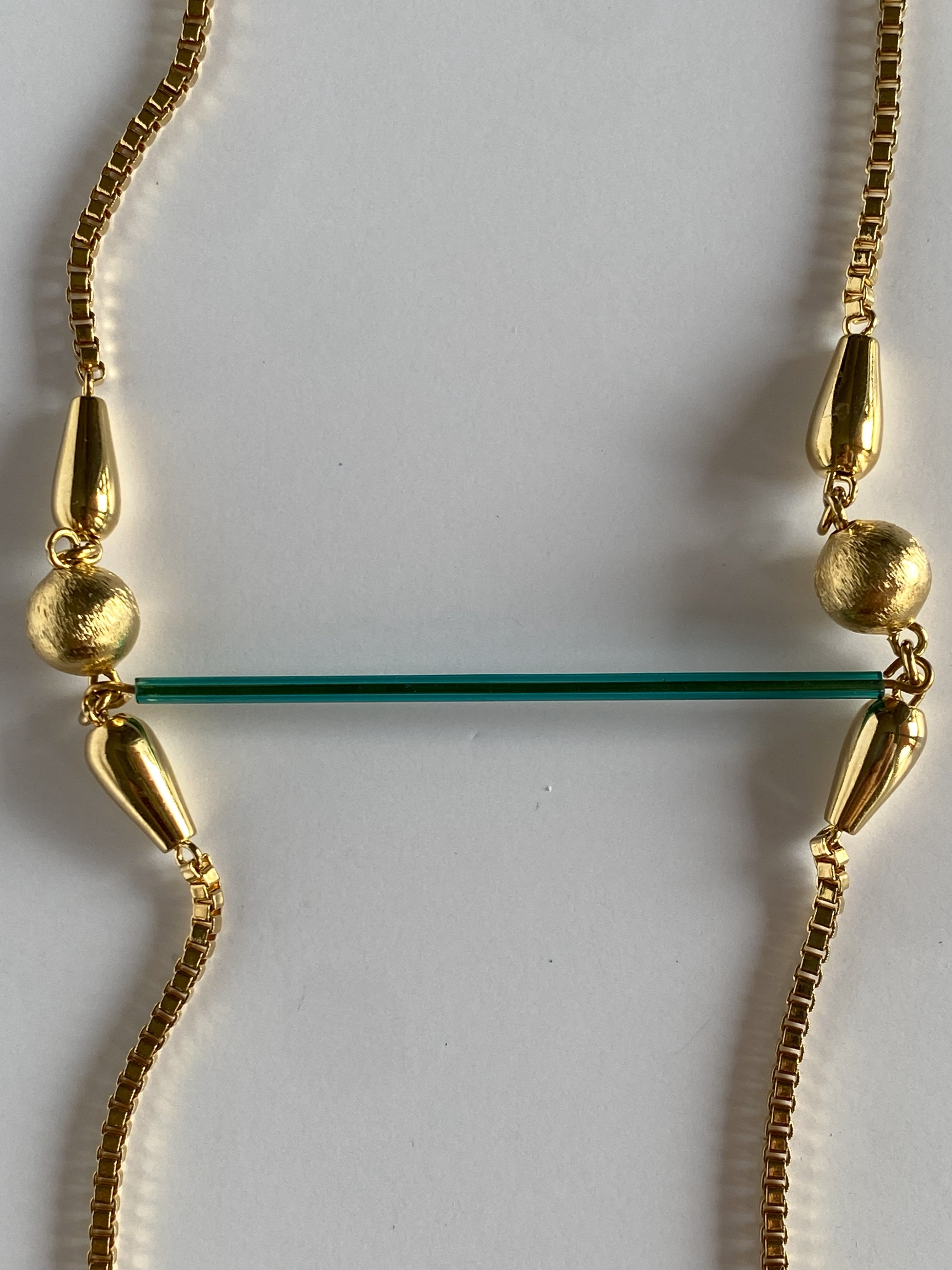 DESIREE Teal Glass Bar Box Chain Necklace