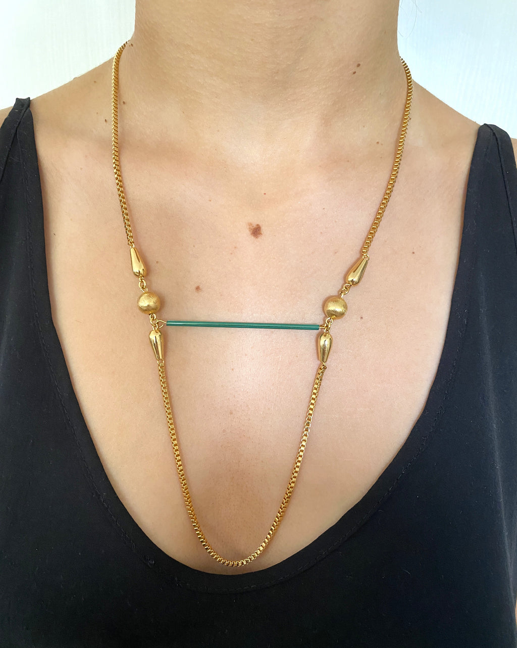 DESIREE Teal Glass Bar Box Chain Necklace