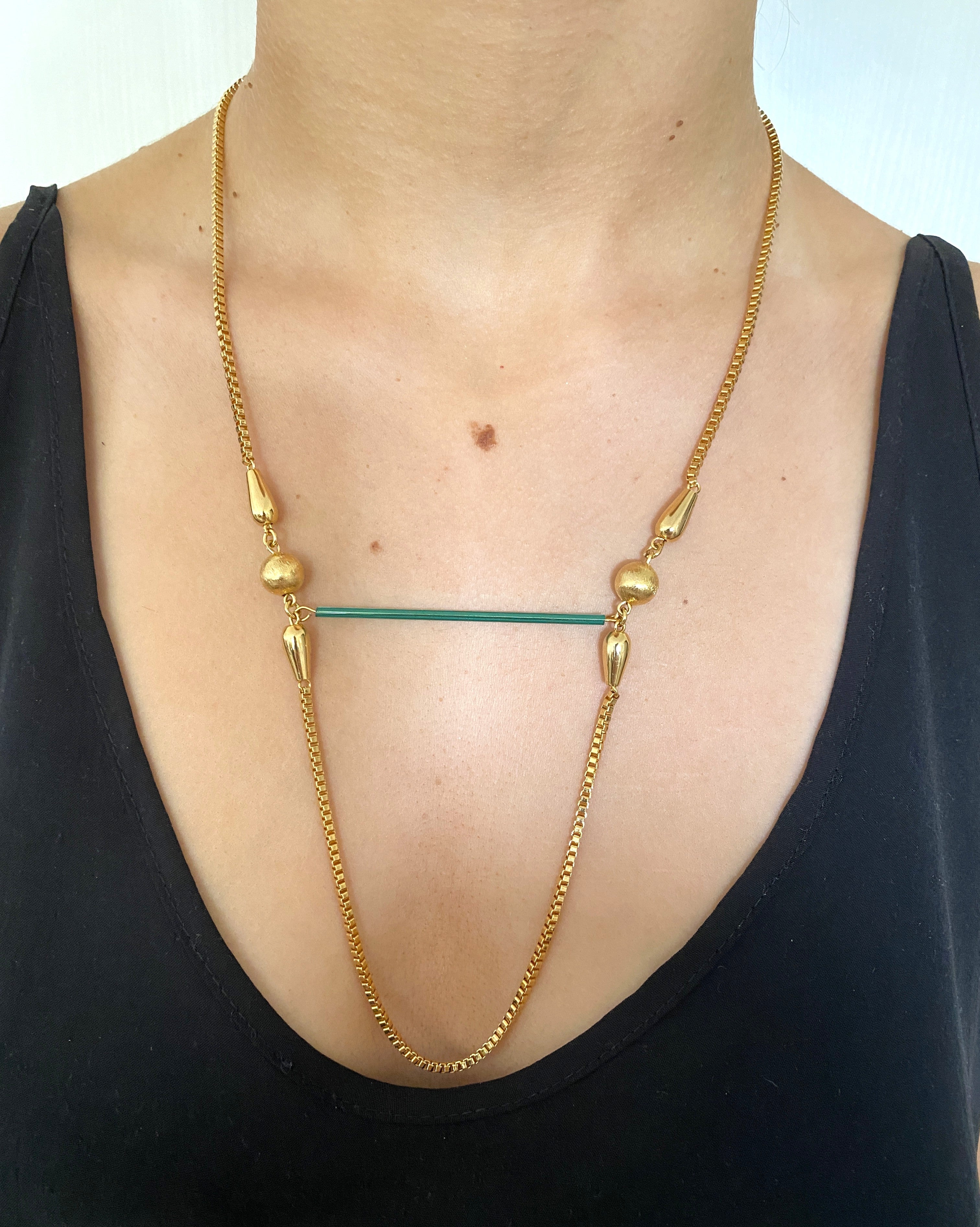 DESIREE Teal Glass Bar Box Chain Necklace